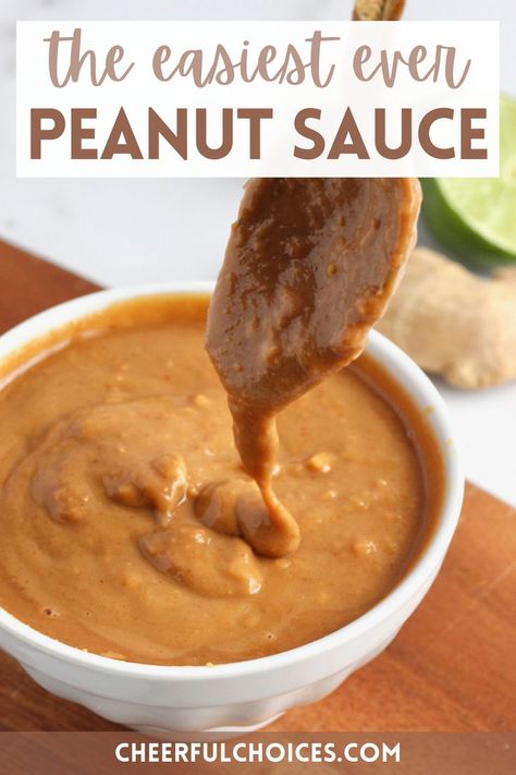 This easy Thai Peanut Sauce is perfect to add to noodles, salads, and grain bowls. Just 8 simple ingredients and no blender needed! #PeanutSauce #8Ingredients #EasyRecipes Low Sodium Peanut Sauce, Peanut Sauce From Peanut Butter Jar, Best Thai Peanut Sauce, Peanut Sauce Thai, Peanut Sauce Stir Fry, Easy Thai Peanut Sauce, Ginger Peanut Sauce, Kidney Healthy Foods, Easy Peanut Sauce