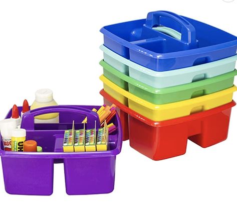 I have these table caddies in the middle of my students desks for 4-6 students to share materials! Classroom Caddy, Cubby Bins, Classroom Essentials, Hobby Storage, Cleaning Caddy, Storage Tubs, Classroom Storage, Storage Caddy, Plastic Bins