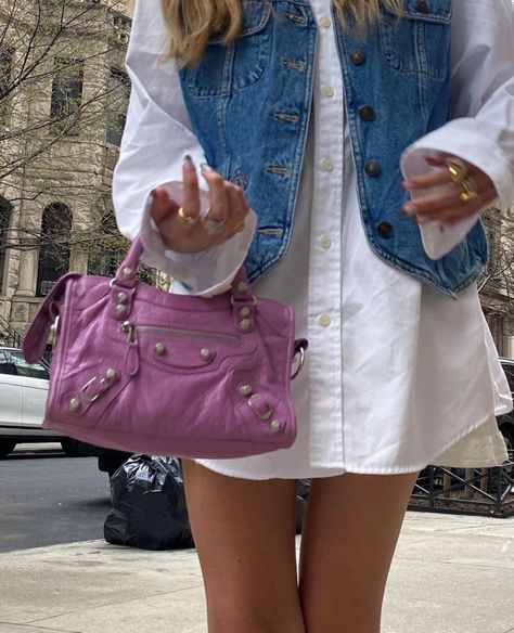 Balenciaga Mini City Bag Outfit, Balenciaga City Bag Mini, City Bag Outfit, Purple Bags Outfit, Balenciaga City Bag Outfit, Balenciaga Bag Outfit, Balenciaga Mini City Bag, Balenciaga Mini City, Pink Balenciaga