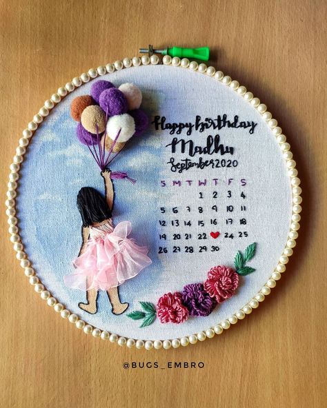 NASRIN || Embroidery artist on Instagram: “I put so much of love in to this one 😍. Bz it's the first hoop that I did for a baby 🥰 . And I wanted it to be special ❤✨. . Done for…” Anniversary Handmade Gifts, Happy Birthday Calendar, Loop Art, Diy Embroidery Thread, Hoop Embroidery Designs, Wedding Embroidery Hoop, Silk Ribbon Embroidery Patterns, Embroidery Hoop Art Diy, Embroidery Hoop Crafts