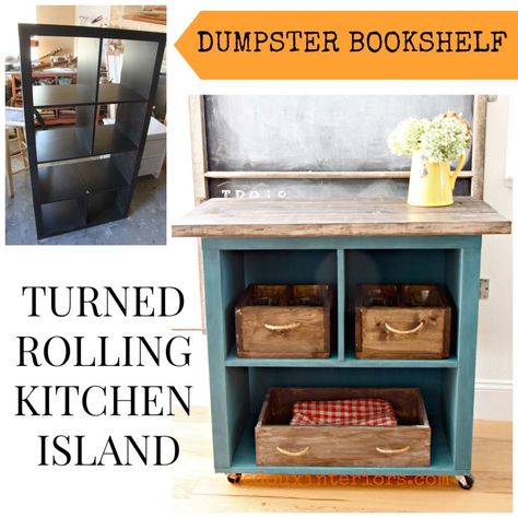 dumpster bookshelf turned cart redouxinteriors Rolling Bookshelf, Cheap Bookshelves, Rolling Island, Bookshelf Makeover, Small Bathroom Paint, Home Theater Furniture, Rolling Kitchen Island, Rolling Cart, Painting Leather