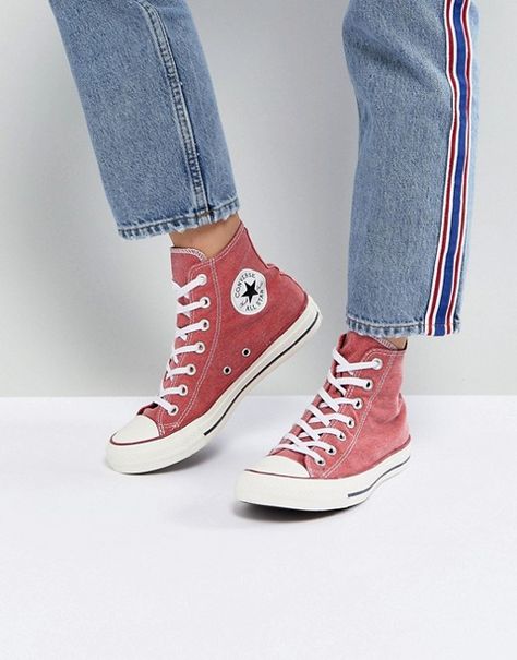 Converse | Converse Chuck Taylor All Star Hi Sneakers In Stonewashed Red. Sneakers by Converse. Classic high-top design. Lace-up fastening. Converse branding. Chunky sole. Geometric tread. #converse #chunky #sneakers #ChuckTaylor Mode Converse, Converse Classic, Mode Shoes, Red Converse, Dream List, Sneakers Converse, Fashion Aesthetics, Sneakers Mode, Red Sneakers