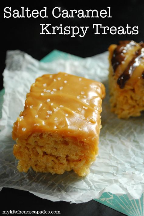 Salted Caramel Rice Crispy Treats Krispie Treats Recipe, Krispy Treats, Cereal Treats, Rice Krispy, Rice Crispy Treats, Rice Krispie Treats, Crispy Treats, Rice Krispie, Rice Crispy