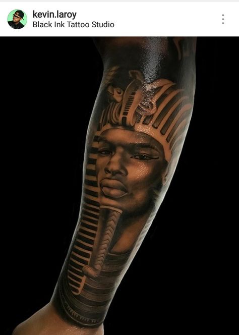 Black King Tattoo Ideas, African Bird Tattoo, Black King Tattoo, Egyptian King Tattoo, African Warrior Tattoo For Men, African King Tattoo, King Tut Tattoo Design, Black Excellence Tattoo, Black Culture Tattoos Men