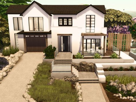 Sims 4 Family House, Modern Suburban House, Sims 4 Modern House, Sims 2 House, The Sims 4 Lots, Modern Family House, Roblox Bloxburg House Ideas, Sims 4 House Plans, Sims 4 House Building