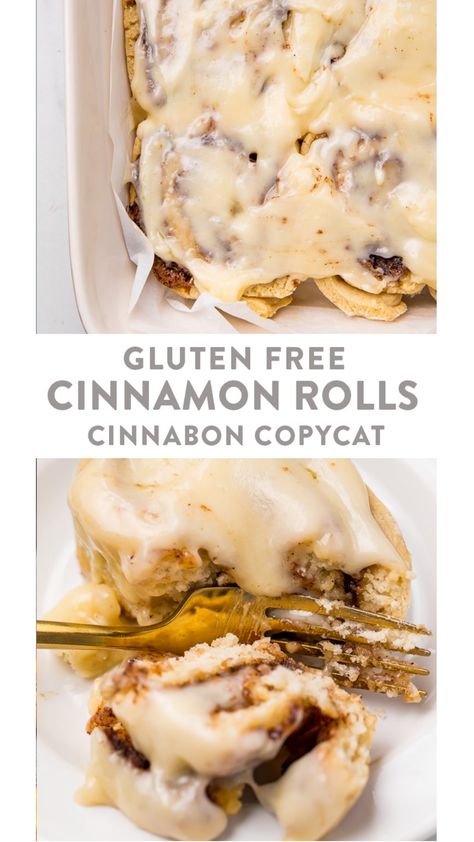 These gluten free cinnamon rolls are out-of-control delicious! They taste like Cinnabon copycats, but with zero gluten. They're soft and tender with a perfect swirly filling and cream cheese frosting. Perfect for Christmas morning or anytime! #glutenfree #christmas #breakfast #dessert #holiday Keto Gluten Free Cinnamon Rolls, Quick Gluten Free Cinnamon Rolls, Cinnamon Roll Gluten Free, Gf Cinnamon Rolls Easy, Gluten Free Cinnamon Rolls Recipe Easy, Easy Gluten Free Cinnamon Rolls, Cinnamon Rolls Cinnabon, Pizza Dough Cinnamon Rolls, Gluten Free Cinnamon Rolls Recipe