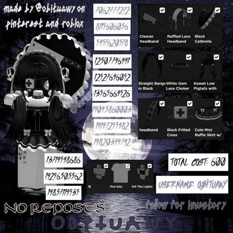 Black Outfit Codes, Outfit Codes For Brookhaven, Id Brookhaven, Goth Roblox Avatars, Roblox Ava, Kawaii Outfits, Roblox Skin, Girl Cool, Black Lace Choker