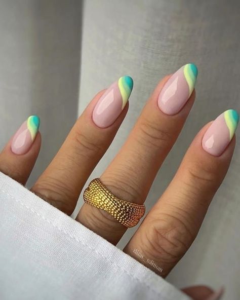 shades of green swirly tips Green Modern Nails, Green Color Block Nails, Every Day Nails Ideas, Green Spring Nails Short, Wavy Tip Nails, Dip Nail Ideas Green, Spring Nails 2023 Gel Green, Spring Nails 2023 Green, St Patricks Day Nails Simple Short