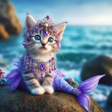 Kitty Mermaid, Sneaky Cat, Anime Picture Hd, Mermaid Cat, Mythical Creatures Fantasy, Cute Panda Wallpaper, Cute Fantasy Creatures, Mermaids And Mermen, Silly Cats Pictures