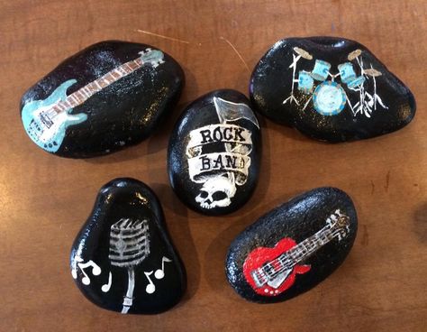 Painted rock band.  #crocorocks Rock Concert Ideas, Rock Animals, Concert Ideas, Painted Rock Animals, Easy Doodle, River Rocks, Painting Rocks, Rock Ideas, Easy Doodle Art