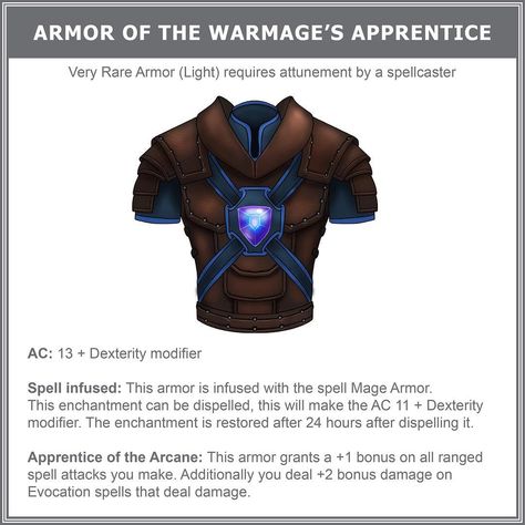 Got a few requests for armor. It’s first time I’ve drawn armor! Hope you’ll enjoy it as much as I did making it :) . . . . . . . .… Sorcerer Apprentice, Homebrew Items, Magic Armor, Dnd Magic, Dnd Items, Magical Items, D D Items, Dnd Dragons, Dnd 5e Homebrew