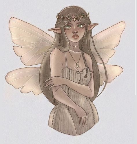 Fairy Items Drawing, Elf Crown Drawing, Fantasy Things To Draw, Medieval Princess Drawing, Fairy Wings Illustration, Nature Fairy Drawing, Pixie Drawing Fairy Art, Fairy Outline Drawing, Fairy Base Drawing