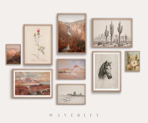 Vintage Southwestern Gallery Arizona Wall Art Set of 9 - Etsy Canada Southwest Art Prints, Southwest Artwork, Southwest Wall Decor, Southwestern Wall Art, Western Wall Decor, Western Posters, Cowboy Decorations, Western Wall Art, Southwest Art