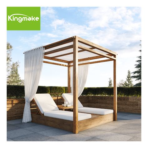 High End Teak Wood Material Square Shape Hotel Daybed With Canopy Beach Cabana Outdoor Daybed Teak With Curtain Cushion - Buy Sunbeds sunbeds Beach sunbed Outdoor Furniture Product on Alibaba.com Daybed Outdoor, Daybed Canopy, Kitchen Design Diy, Outdoor Patio Space, Fabric Curtain, Outdoor Daybed, Planter Table, Four Poster, Black Floor Lamp