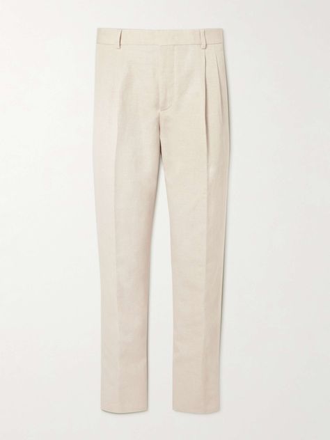 Shop LORO PIANA Straight-Leg Pleated Cotton and Linen-Blend Trousers, Explore the latest in-season LORO PIANA collection today on MR PORTER Luxury Cotton Pants, Luxury Pants With Pressed Crease, Elegant Cotton Pants For Wedding, Loro Piana Men, Cream Pants, Its Fine, Formal Pants, Loro Piana, Laid Back Style