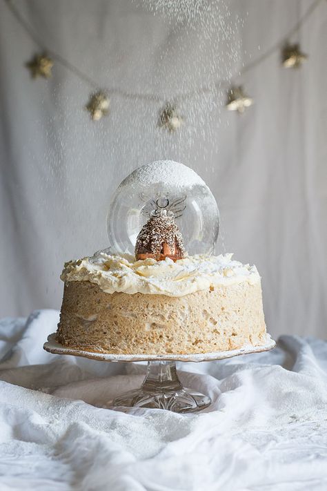 The Kate Tin: Angel Snow Globe Cake with Brandy Butter Frosting Keto Indian Food, Snow Globe Cake, Brandy Butter, Food Recipes Dessert, Globe Cake, Snow Cake, Fruit Cake Christmas, Butter Icing, Caramel Apple Pie