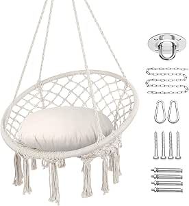 Dorm Decor Ideas, Boho Dorm Decor, Rope Hammock Chair, Boho Dorm Room, Boho Dorm, Macrame Swing, Rope Hammock, Bedroom Patio, Living Room Balcony