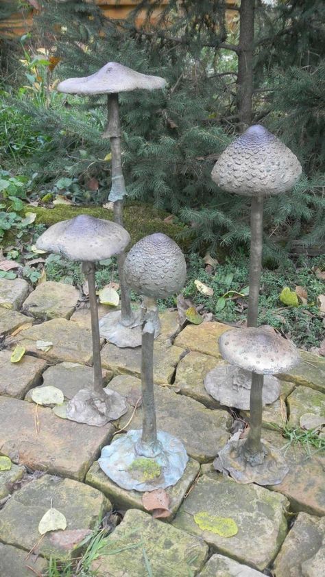 Evergreen Those We Love Don't Go Away, Stepping Stone Hyperrealistic Sculpture, Mushrooms Sculpture, Ceramic Toadstools, Ceramic Mushrooms, Cement Garden, Garden Mushrooms, Garden Sculptures, Wild Apple, Concrete Garden