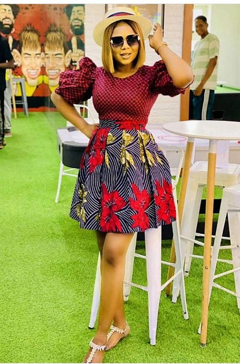 Fascinating Ankara Short Gown Styles for Sassy Looks. - Stylish Naija | Ankara short gown styles, Short dress styles, African fashion traditional Simple Short Ankara Dresses, Unique Dresses Short, Short Gown Styles, Pleated Short Skirt, Ankara Short, Stylish Naija, Ankara Short Gown Styles, Modest Dresses Fashion, African Fabric Dress