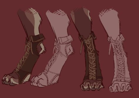 Anthro Shoes Drawing, Dnd Shoes Drawing, Digitigrade Shoes, Boot Art Reference, Dnd Boots Drawing, Anthro Art Character Design, How To Draw Armour, Dnd Rabbitfolk, Boot Drawing Reference