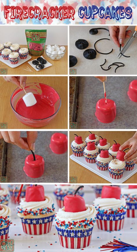 How To Make Firecrackers, Firecracker Cupcakes, Patriotic Food, Small Portions, 4th Of July Desserts, Fourth Of July Food, 4th Of July Celebration, Snacks Für Party, 4th Of July Decorations