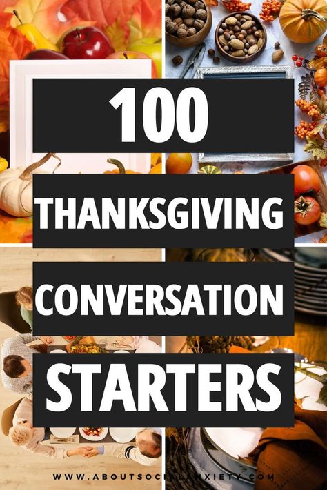 Are you looking for Thanksgiving conversation starters to make Thanksgiving less awkward? This post shares 100 Thanksgiving conversation starters you can have handy for when things get silent. Ideas include things like "What's your favorite Thanksgiving dish?" and "What are you thankful for this year?" Also sharing the best Thanksgiving day conversation starters, funny Thanksgiving conversation starters, and fun Thanksgiving conversation starters. Conversation Starters Funny, Thanksgiving Conversation Starters, Thanksgiving Questions, Funny Conversation Starters, Christmas Starters, Thanksgiving Dish, Thanksgiving Breakfast, Topics To Talk About, Funny Conversations