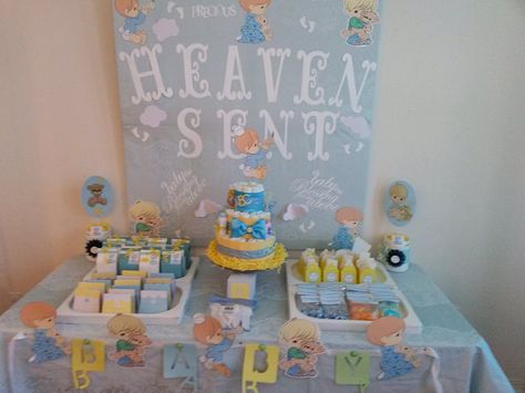 Handmade with Love Precious moments themed baby shower Precious Moments Baby Shower Theme, Precious Moments Baby Shower Ideas, Baby Shower Ideas Boy, Simple Gender Reveal, Gender Reveal Baby Shower Themes, Confirmation Party, Pregnancy Gender, Pregnancy Gender Reveal, Gender Reveal Party Theme