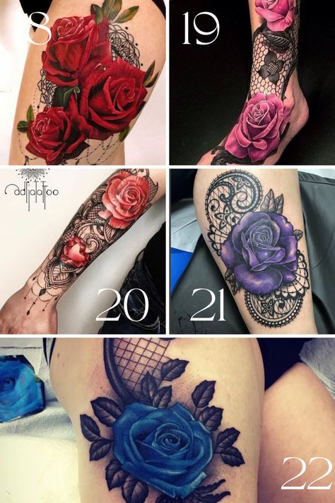 Delicate Flower and Lace Tattoo Designs + Ideas - TattooGlee Flower And Lace Tattoo, Lace Tattoo Design Vintage, Lace Flower Tattoos, Lace Shoulder Tattoo, Black Lace Tattoo, Lace Sleeve Tattoos, Violet Flower Tattoos, Tattoo Main, Lace Tattoos