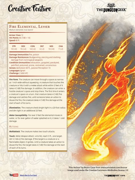 D&D 5e Creature Feature – Lesser Fire Elemental 5e Monsters, Fire Elemental, Monster Manual, Dnd Stats, Dungeons And Dragons 5e, Dnd 5e Homebrew, Dnd Dragons, D D Monsters, Monster Characters