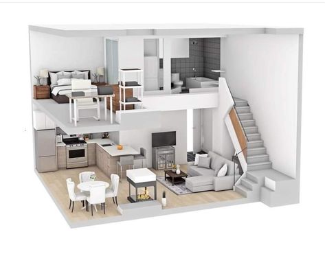 Bloxburg Loft Apartment Layout, 6x3 House Plan, Small Loft Apartments, Small Apartment Plans, Loft House Design, 3d Floor Plan, Tiny House Loft, House Floor Design, Sims 4 House Design