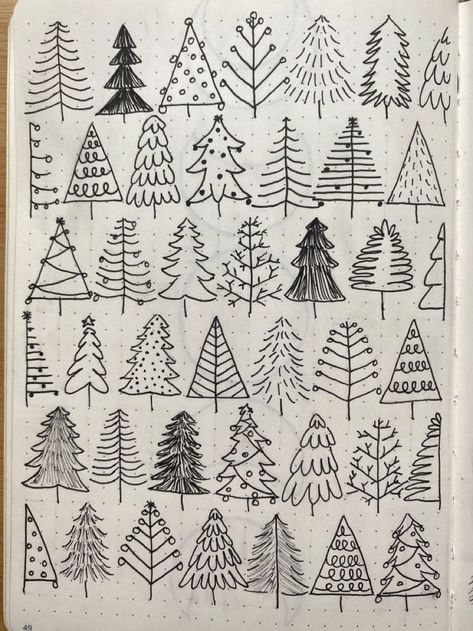 Christmas Tree Doodles Easy, Doodle Christmas Tree, Tree Doodle Simple, Christmas Tree Line Drawing, Line Drawing Tree, Simple Tree Drawing, Trees Doodle, Christmas Tree Doodles, Christmas Tree Doodle