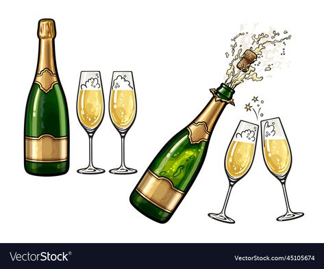 Wine Cheers, Bottle Of Champagne, Champagne Pop, Happy New Year Images, New Year Images, Hand Drawn Vector Illustrations, Banner Background Images, Champagne Bottles, Pop Bottles