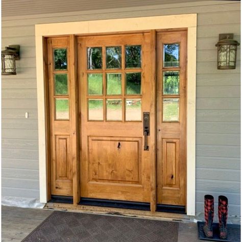 Modern Farmhouse Knotty Alder 9 Lite Clear Glass Exterior Door Glass Exterior Door, Front Door Inspiration, Rustic Front Door, Glass Exterior, Stained Doors, Exterior Doors With Glass, Rustic Inspiration, Farmhouse Front Door, Wood Exterior Door