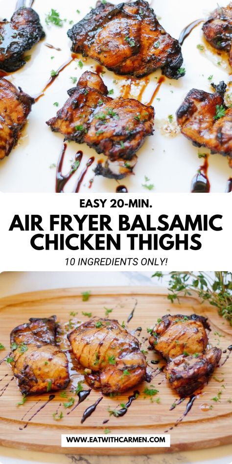 Juicy Balsamic Chicken Thighs are perfectly cooked in the air fryer for a quick, flavorful autumn dinner. Save this pin and check out the recipe for a healthy fall meal! Maple Balsamic Chicken, Chicken Thighs Air Fryer, Balsamic Chicken Thighs, Air Fryer Chicken Thighs, Autumn Dinner, Balsamic Vinegar Chicken, Fall Meal, Maple Balsamic, Air Fryer Recipe