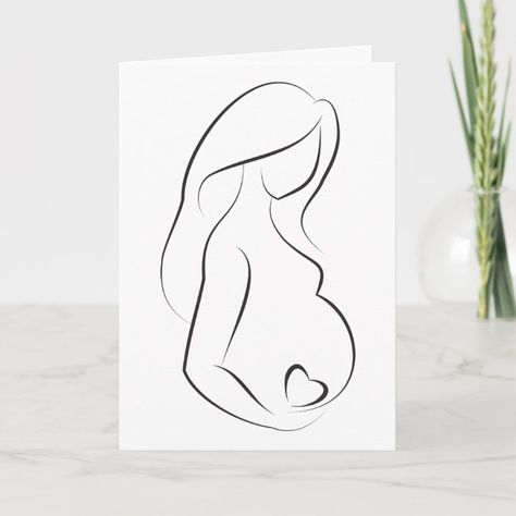 Profile Pregnant Woman Belly Heart Announcement | Zazzle.com Pregnant Belly Illustration, Ob Logo, Pregnancy Drawing, Diy Tableau, Mixing Paint Colors, Belly Art, Shop Profile, Pregnancy Announcement Cards, Couple Sketch