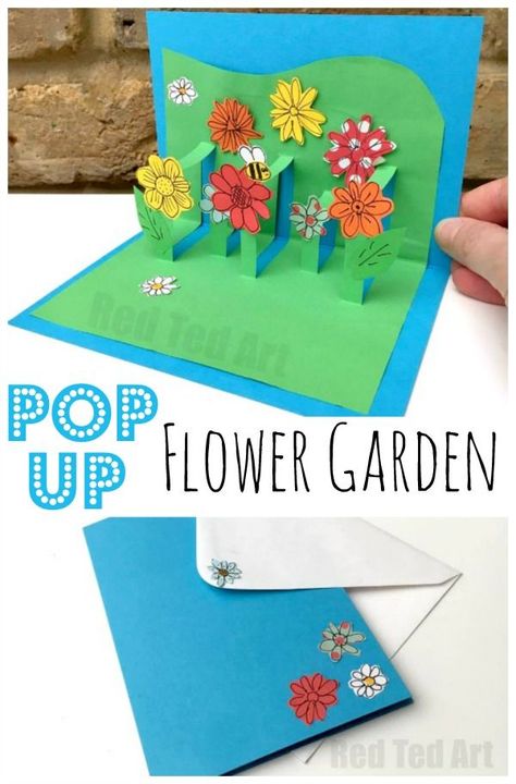 3D Flower Card DIY - Pop Up Cards for Kids - Red Ted Art Flower Pop Up Card Diy, Pop Up Flower, Grandma Diy, Diy Pop Up Cards, Hadiah Diy, Diy Pop, Kraf Kertas, Flower Card, Diy Mothers Day Gifts