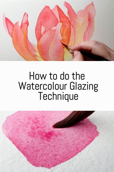 Glazing is useful for creating depth, luminosity, and richness in a watercolor painting. By gradually layering colours, you can create subtle shifts in colour and tone, enhancing the overall vibrancy and complexity of your artwork.  You can also use watercolor glazing to increase color harmony through your painting. Watercolor Glazing, Beginner Watercolour, Abstract Watercolor Paintings Tutorials, Watercolor Negative Painting, Watercolour Wash, Learn Watercolor Painting, Easy Flower Painting, Watercolor Flowers Tutorial, Learn Watercolor