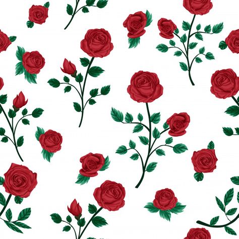 Rose Flower Pattern With White Background Premium Vector Rose Flower Pattern Design, Rose Pattern Wallpaper, Rose Pattern Design, Rose Flower Pattern, African Pattern Design, Red And White Flowers, Arte Van Gogh, Fabric Patterns Design, Printable Scrapbook Paper