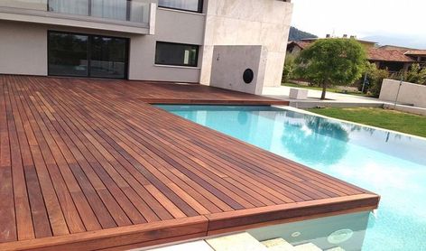 Timber Patio, Wood Pool Deck, Merbau Decking, Landscape Furniture, Decks Around Pools, Decking Options, Patio Decks, Ipe Wood, Deck Size