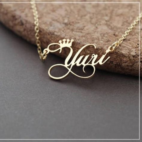 Custom Crown, Crown Necklace, Names Ideas, Gold Anklet, Solitaire Necklaces, Gold Chain Jewelry, Name Jewelry, Custom Name Necklace, Anklet Bracelet