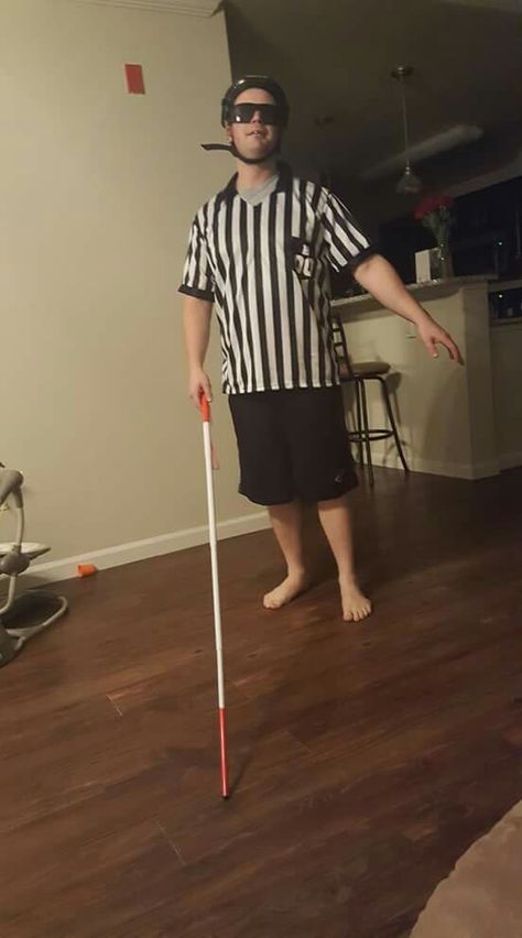 Blind ref Halloween costume Ref Halloween Costume, Blind Crown Mask, Blind Leading The Blind Costume, Blind Mans Bluff Game, Blind Play, Blind Person Meme, Halloween Ideas, Halloween Costume, Tshirt Dress