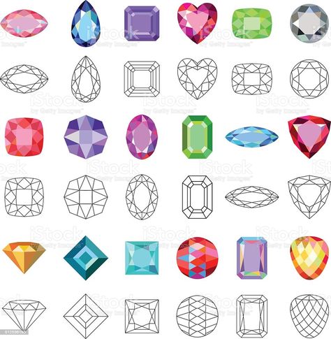 Jewel Drawing, Gem Drawing, Outline Template, Jewelry Illustration, Jewelry Design Drawing, Jewelry Drawing, Jewellery Sketches, Arte Sketchbook, Colored Gems