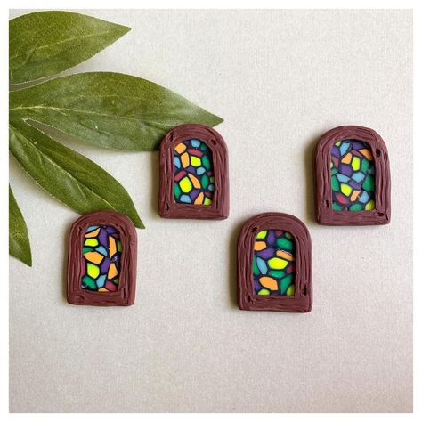 Zoe Rain on Instagram: “Stained glass window earrings 🪟 🌈 available 3/22 at 5pm PST. Watch how these were made over on my twitch! . . . . #polymerclaycane…” Stained Glass Clay Earrings, Stained Glass Polymer Clay, Stained Glass Earrings, Polymer Clay Cane, Stained Glass Window, Glass Earrings, Stained Glass Windows, Polymer Clay Jewelry, Glass Window