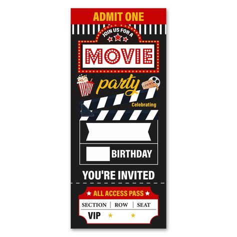 PRICES MAY VARY. Party Ticket Invitation Set: Set contains 20 theme party ticket invitations and 20 envelopes, enough to meet your party needs, let's welcome the upcoming party. Perfect Size: 5.9 x 2.6 Inches. Easy to Write: Made of high-quality paper, thick paper and easy to write. These theme party ticket invitation cards reasonable size provides you with enough space to fill in. Perfect Design: This party ticket invitation set with a cute party theme, high-quality double-sided printing, brigh Movie Party Invitations, Movie Invitation, Birthday Party Home, Party Tickets, Ticket Invitation, Movie Party, Unique Invitations, Invitation Envelopes, Party Needs