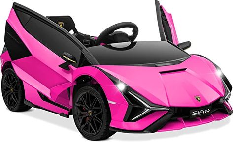 Kidzone Kids Electric Ride On 12V Licensed Lamborghini Sian Roadster Battery Powered Sports Car Toy with 2 Speeds, Parent Control, Sound System, LED Headlights & Hydraulic Doors - Pink Pink Lamborghini, Lamborghini Sian, Lamborghini Lamborghini, Kids Ride On Toys, Toy Cars For Kids, Riding Toys, Pink Car, Toy Cars, Ride On Toys