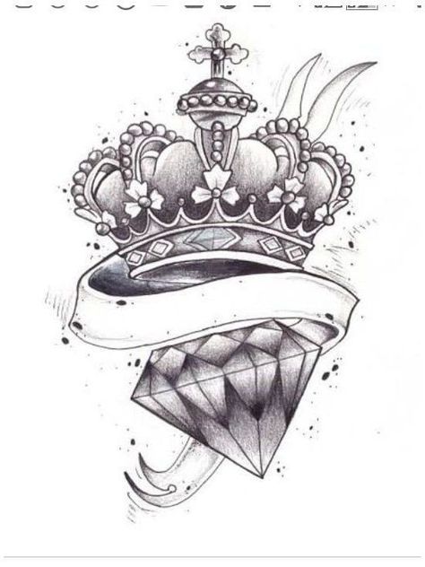 Diamond Crown Tattoo, Crown Tattoos For Women, Tato 3d, Diamond Tattoo Designs, Card Tattoo Designs, Crown Tattoo Design, Gangsta Tattoos, Kunst Tattoos, Diamond Tattoos