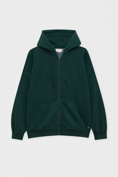 Oversized Zip Up Hoodie, Green Sweatshirt, Hoodie Green, Green Hoodie, Pull & Bear, Cotton Hoodie, Estilo Retro, Oversize Hoodie, Sweaters Oversized