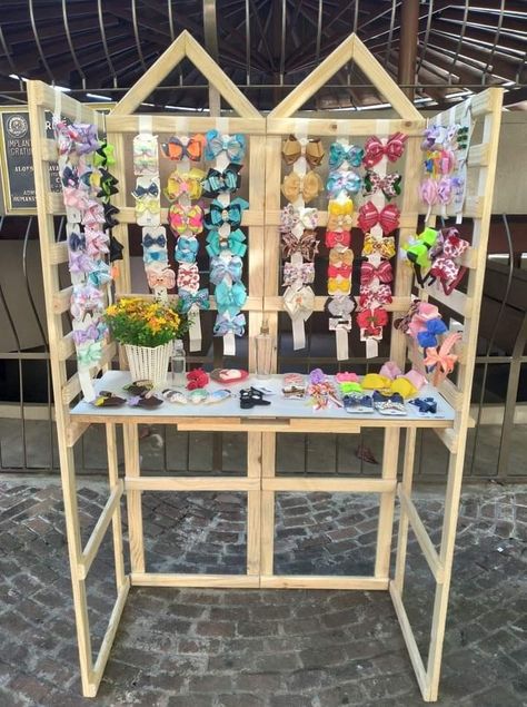 Bow Display Craft Show, Craft Stall Display, Gerobak Dorong, Craft Fair Booth Display, Craft Booth Display, Craft Fairs Booth, Diy Display, Craft Booth Displays, Craft Stalls