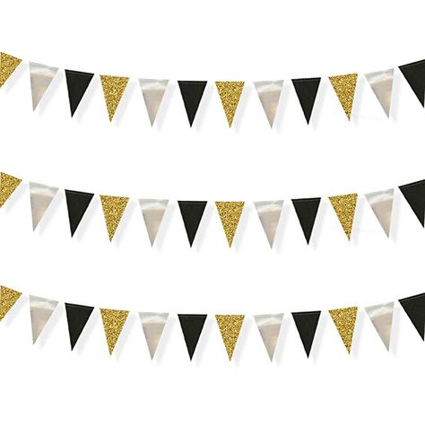 30 Feet Double Sided Glitter Paper Triangle Flag Bunting Pennant Banner for Birthday Holiday Wedding Anniversary Graduation Theme Party Supplies Decorations （Gold+Mirror-Like Silver+Black: Amazon.ca: Gateway Paper Triangle, Banner For Birthday, Silver Decorations, Triangle Flag, Bachelorette Party Supplies, Wedding Bachelorette Party, Pennant Banner, Graduation Theme, Silver Decor