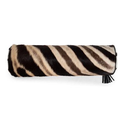 Effortlessly blending textures and natural materials, this pillow is handcrafted of ethically and sustainably sourced zebra hide. A foam insert ensures long-lasting comfort. Due to the use of natural materials, each piece is unique and may vary slightly from the image shown. Ngala Trading Co. Ngala Trading Co. Zebra Hide Bolster Pillow w/ Leather Trim - Accent Pillows | Size 6" H X 20" W X 6" D | Perigold Accent Pillows Bedroom, Zebra Hide, Bolster Pillow Cover, Wall Chandelier, Settee Sofa, Throw Pillows Bed, Beaded Chandelier, Pillow Fabric, Bolster Pillow